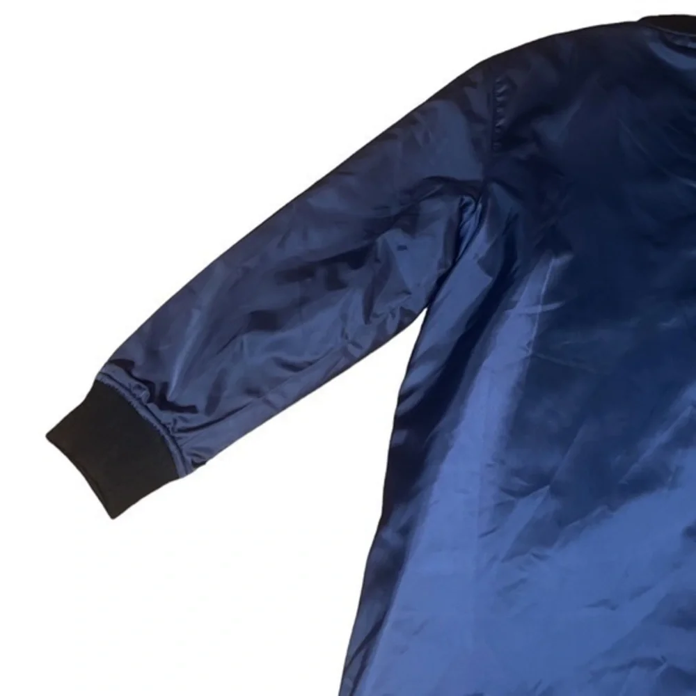 Tory Burch Sport Performance Navy Blue Satin‎ Long Bomber Jacket Coat Medium